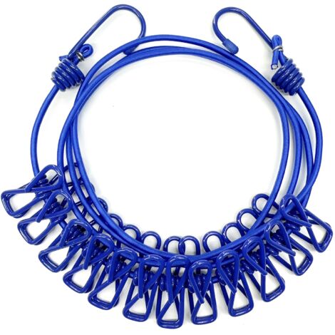 Sac OPP bleu Corde à linge pour voiture pour le séchage en extérieur, balcons de dortoirs scolaires et pinces pour corde à linge intérieure (aucun perçage requis). (1/5)