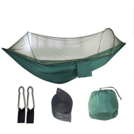 vert foncé, ouverture rapide, 250 x 120 cm Hamac en nylon anti-basculement, hamac simple ou double d'extérieur, hamac parachute léger pour le camping, hamac en nylon avec moustiquaire