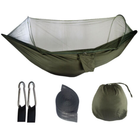 vert armée à dégagement rapide 250&120cm Hamac en nylon anti-basculement, hamac simple ou double d'extérieur, hamac parachute léger pour le camping, hamac en nylon avec moustiquaire