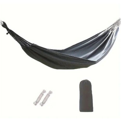 Gris pur double 260150 Hamac simple en toile, rayé épais, pour le camping en extérieur, avec panier de suspension amovible et lavable.