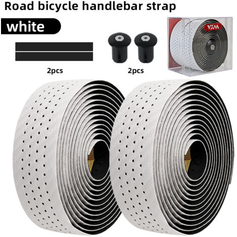 VXM Texture carbone perforée blanche Sangles de guidon de vélo avec texture perforée en fibre de carbone, matériau PU épais antidérapant et absorbant la transpiration. (1/5)