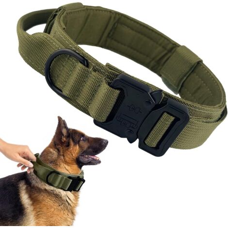 Collier Militaire pour Chien avec Poignée Réglable en Nylon pour Chien de Taille Moyenne et Grande Taille avec Boucle en Métal Robuste, Collier Noir pour Chien, Taille XL 50-59CM (vert)