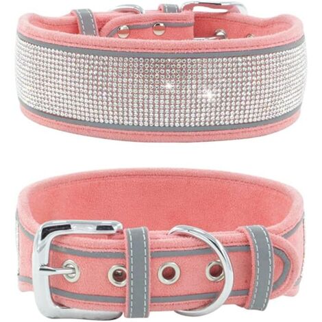 Collier réfléchissant pour chien Medium Large Dog Glitter Suede avec Strass Tie