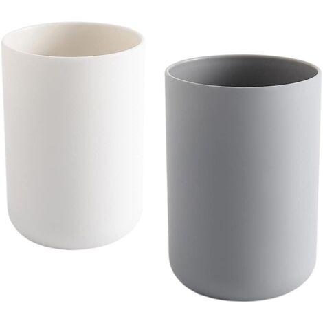 Gobelet dentaire 2 pièces, porte-brosse à dents de salle de bain, mug, gobelet en plastique 300 ml blanc et gris (1/5)