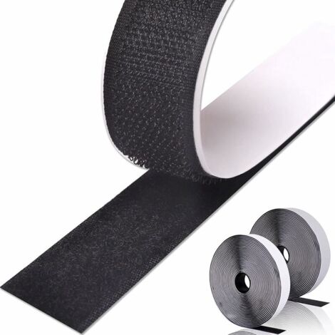 BDD Scratch Autocollant Double Face 10M, Bande Scratch Adhésif Bande Agrippantes Adhésives Autocollant pour Tentures Murales Les Tapis 20mm (Noir) (1/5)