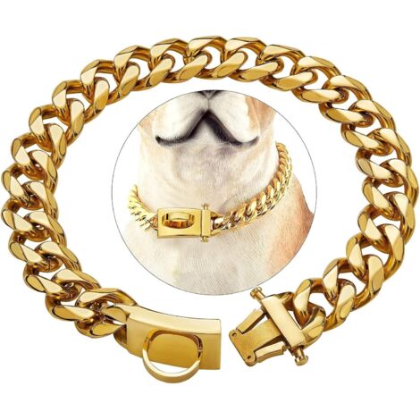 Collier de chien doré avec boucle de sécurité Collier de laisse à mâcher en acier inoxydable très résistant