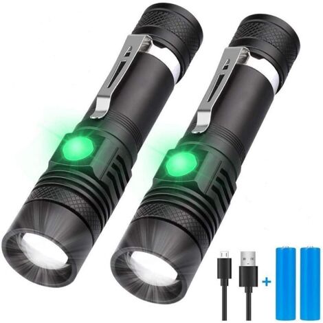 Lampe torche LED rechargeable USB 1 pièce, torche 600 lumens, étanche IP65, 4 modes d'éclairage, torche zoom, pour la maison, le camping [Classe énergétique A+++]