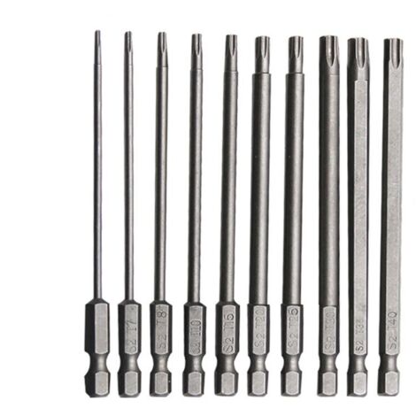 10 PCS Embout Torx Long en Acier Allié au Chrome Vanadium 100mm Embout Visseuse Long Antirouille Jeu pour Tournevis Perceuse Electrique Machines Entretien