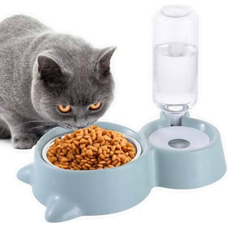 gamelle pour chat et chien avec gourde gamelle 2 en 1 pour chien et chat avec distributeur d'eau automatique bleu (1/4)