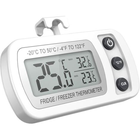 Thermomètre de réfrigérateur Affichage LCD Thermomètre de congélateur numérique étanche avec crochet magnétique Thermomètre de réfrigérateur blanc (-20 50 ℃)