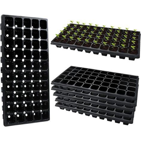 5 Pièces 50 Cellules Plateaux de Semences en Plastique Plateau de Semis de Légumes Plateau de Germination des Graines Plateau de Culture avec Trous de Drainage pour Jardin Légumes Fruits Fleurs Herbe