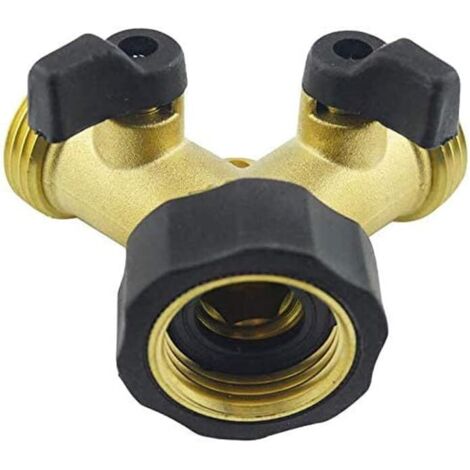 Tuyau d'arrosage en laiton avec connecteur en Y Connecteur de valve en Y et à poignée confortable avec 2 valves marche/arrêt séparées