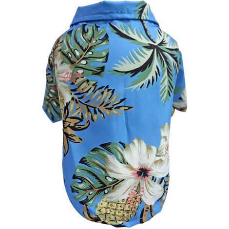 Printemps, été, automne et hiver T-shirt chien et chat style vacances à la plage T-shirt chien et chat hawaïen chien et chat T-shirt chien et chat mode (bleu, M) (1/5)