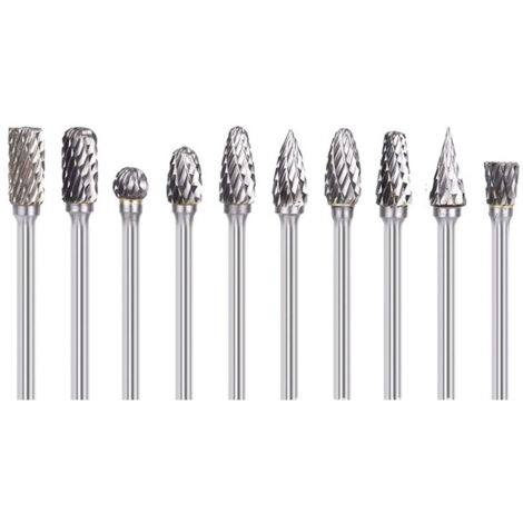 BDD Fraises Rotatives Double Coupe Carbure Broyage de Bois Gravure Embouts de Fraisage de Tungstène avec 3mm Tige Pour Sculpture Sur Métal Polissage Gravure Die Grinder 10 Pièces (1/5)