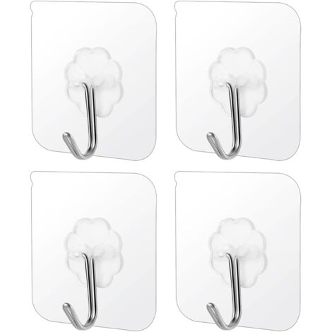 Lot de 4 crochets adhésifs transparents, crochets muraux solides sans perçage, crochets en PVC épais épais auto-adhésifs pour porte-serviettes cuisine salle de bain salon (6 x 6 cm)