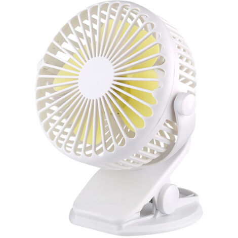 Ventilateur USB Puissant, Ventilateur à Pince de Table à Clip Silencieux 3 Vitesses, Réglage à 720° pour le Bureau, Camping, Poussette, Voiture (white)