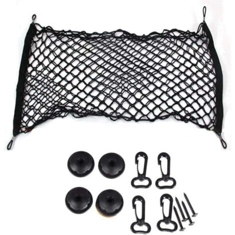 Filet de Rangement pour Coffre de Voiture,Grande Taille 60 x 110 cm - Bagages Fixe en Flexible Nylon Élastique,Organisateur Stockage avec Vis et 4 Crochets,Universel pour Camion