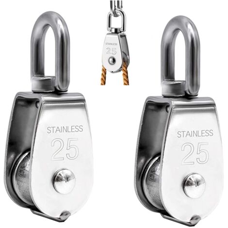 Poulie de levage, poulie simple en acier inoxydable 304 M25 charge de poulie simple 150 kg, lot de 2