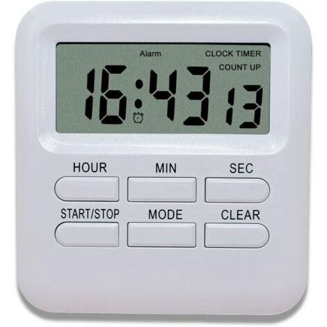 Digitaler Timer mit Uhr-/Weckerfunktion 3 in 1, Magnetischer Küchentimer, Countdown-Stoppuhr-Timer, Zeitmanagement für Küche/Arbeit/Sport (1 Stück Weiß)