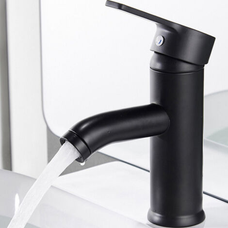 Robinet Salle de Bain Noir, Robinet Mitigeur Lavabo Bassin, avec Vanne de Mélange d'Eau Froide Et Chaude, Acier Inoxydable Antirouille Levier Unique Mitigeur Eau Froide pour Salle Bain (Noir)