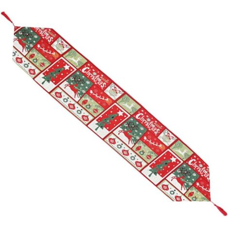 Chemin de table de Noël lavable en lin avec décorations de Noël à franges pour la fête de restaurant de banquet de famille (1/4)