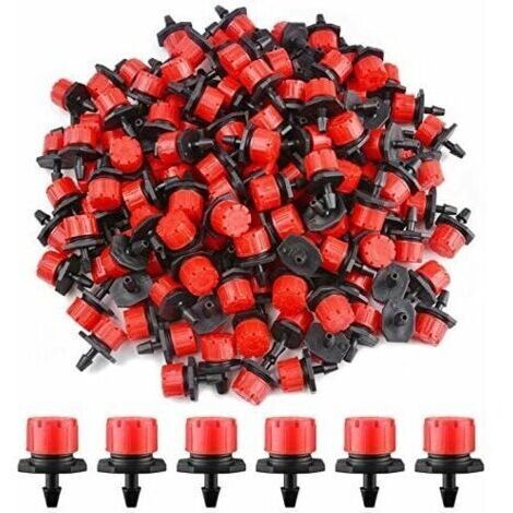 200 goutteurs réglables 1/4\", système d'irrigation goutte à goutte à micro-débit, buses de brumisation pour potagers ou massifs de fleurs (rouge)