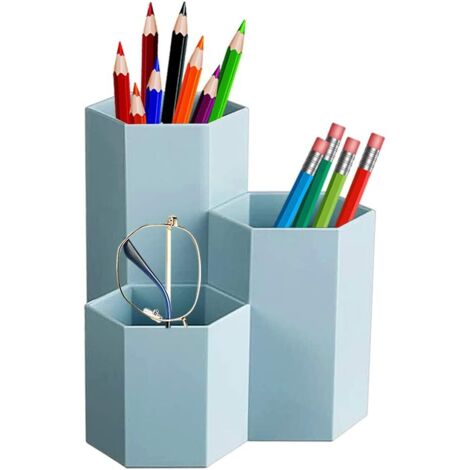 Porte-stylo hexagonal, porte-stylo hexagonal en plastique pour la maison, le bureau, l'école, pour ranger les pinceaux de maquillage, les pinceaux, les stylos, la décoration de bureau de papeterie Ver (1/5)
