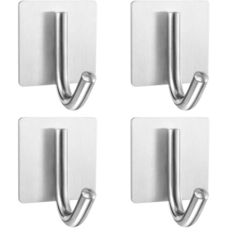 Lot de 4 crochets muraux auto-adhésifs en acier inoxydable résistant à l'eau et à l'huile pour porte-serviettes de salle de bain, de cuisine et de salon
