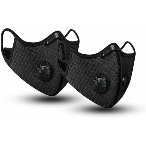 2 masques anti-poussière pour serviettes de sport, avec filtre à charbon actif, lavables, réutilisables et respirants, adaptés aux activités de plein air, au travail du bois, à la tonte et à la course