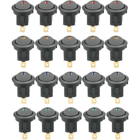20pcs DC 12V 20A interrupteur à bascule circulaire LED lumière interrupteur à bascule commande interrupteur marche / arrêt interrupteur SPST pour camion de voiture ATV UTV (20pcs)