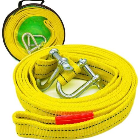 Sangle de remorquage haute résistance avec deux crochets de sécurité en D pour treuil, capacité de 5 tonnes et longueur de 5 m