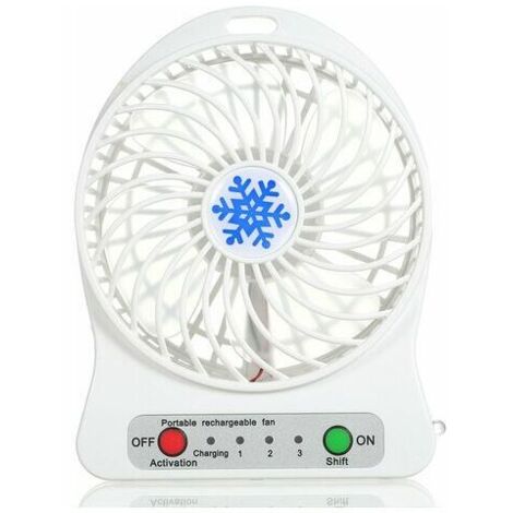Ventilateur de lumière LED rechargeable portable Mini bureau Refroidisseur d'air de charge USB Régulation de la vitesse à 3 modes Fonction d'éclairage LED Refroidissement (Blanc) (1/5)