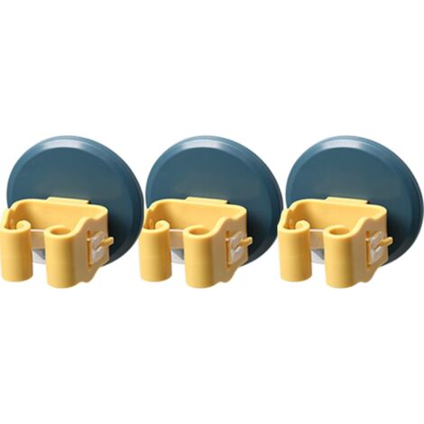 Mop Clip Balai Support avec Clip pour Mop Mop Support de Rangement de Cuisine Mural 3-Pack Bleu-Jaune