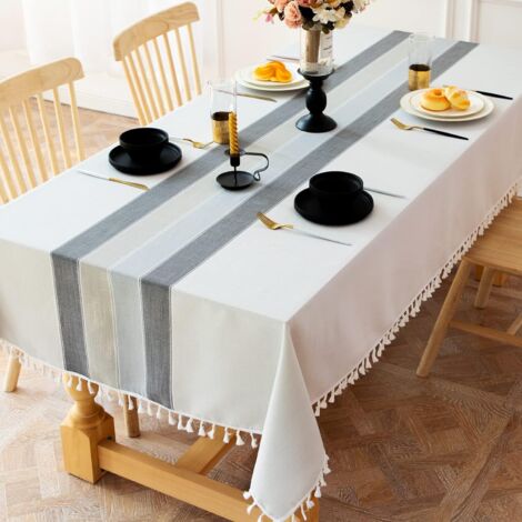 Nappe Carree Anti Tache Nappe Coton et Lin Lavable Nappe Tissu Tassel Style pour la Décoration des Tables dans Les Restaurants, Les Extérieurs et Les Jardins(140x140 cm) (1/5)