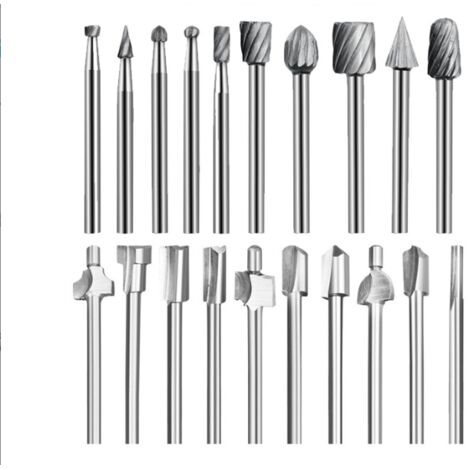 Fraises à Défoncer, 20Pcs 3mm 1/8" fraises acier rapide fraises à Bois Kit d'Accessoires Fraises à Défoncer pour Outil Multifonction Rotatif Pour