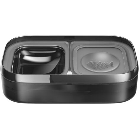 Fontaine à Eau pour Chat et Chien,avec Un Bol d'alimentation en Acier Inoxydable,Fonction 2 en1,contenance 2L.gris foncé (1/5)
