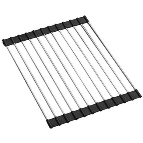 Support D'Égouttoir En Acier Inoxydable Résistant À L'Égouttoir À Vaisselle Solution de Stockage Panier Enroulable Pliable Acier (18 tubes,noir) (1/5)
