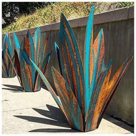 BDD Décoration de jardin en métal en forme de plante Agave jardin - Sculpture rustique en métal - Statue de jardin rustique - 65 cm 9 feuilles