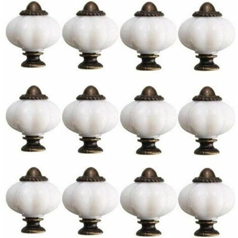 12pcs bouton de meuble 30mm boutons de porte de placard vintage bouton de porte en céramique avec 12 vis bouton de meuble en porcelaine blanche pour tiroir de meuble