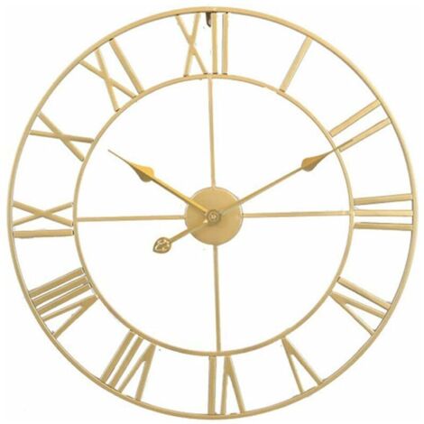 Grande horloge murale rétro en fer, ronde, silencieuse, à piles, chiffres romains, style vintage, décor de salon (1/5)