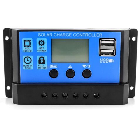 Régulateur de charge solaire, écran LCD rétroéclairé à paramètres réglables 30A et minuterie, 1 pièce
