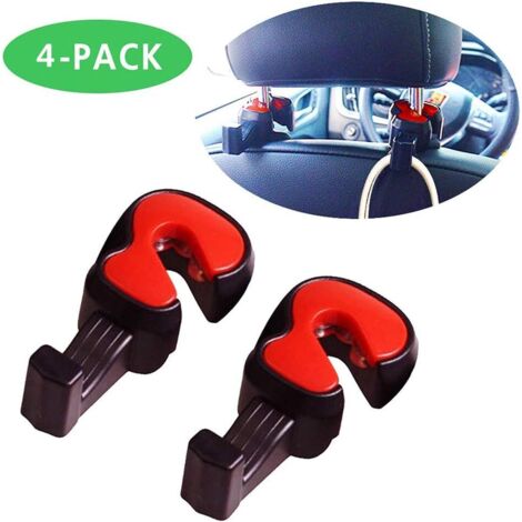Lot de 4 crochets pour appuie-tête de voiture style violon, General Motors pour cintre de siège de voiture, organisateur de crochets pour sac à main, portefeuille, tissu. Rouge