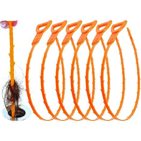 Lot de 6 outils de plomberie pour enlever le bouchon de nge pour évier de nettoyage de nge débouchant la baignoire de tube de bâton de attrape-cheveux (orange)