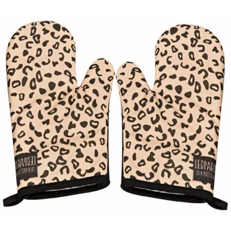 1 paire de gants de cuisine gants de cuisine et maniques gants de cuisine en coton support de casserole résistant à la chaleur (imprimé léopard clair) pour les traitements de cuisson au four grill