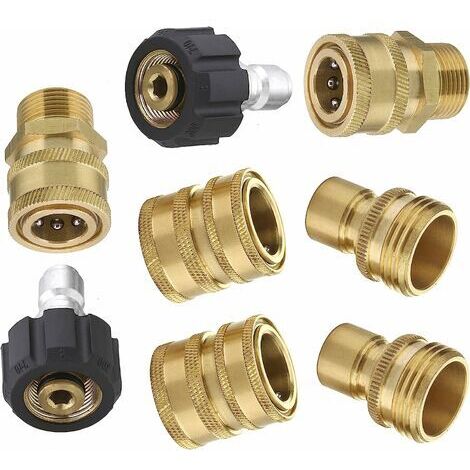 Accessoires pour Nettoyeurs haute pression, kit de raccords rapides pour tuyaux haute pression, raccord rapide M22 3 / 8 3 / 4 déconnexion rapide, 8 pièces (1/5)