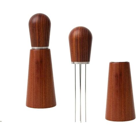 Outil de mélange de café en bois naturel de mélangeur d'espresso avec le distributeur d'aiguille de mélangeur de café de support (1/5)