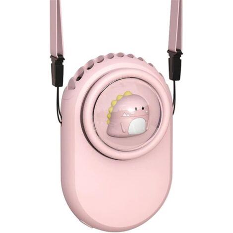 Ventilateur de cou suspendu, portable, portable, petit mini ventilateur, ventilateur à main refroidi par air (dinosaure rose)