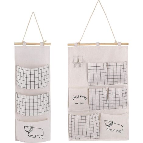 Sac de rangement multifonctionnel coton et lin tissu étudiant dortoir porte arrière sac de rangement mural (1/5)