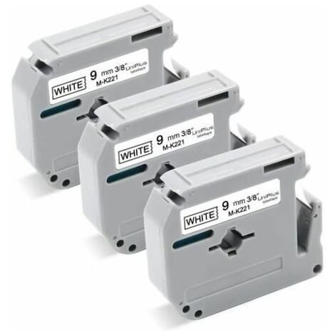 Rubans Compatible Brother M-K221 MK-221 9mm x 8m pour Brother PT-55 PT-60 PT-65 PT-70 PT-80 PT-85 PT-90 PT-M95 PT-100 PT-110 BB4 étiqueteuse (Pack de 3, Noir sur Blanc)