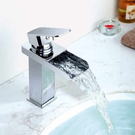 Robinet Salle Bain Cascade Mitigeur Lavabo Chromé Robinet Lavabo en Laiton Monotrou Sur Plage Robinetterie Salle de Bains (1/5)